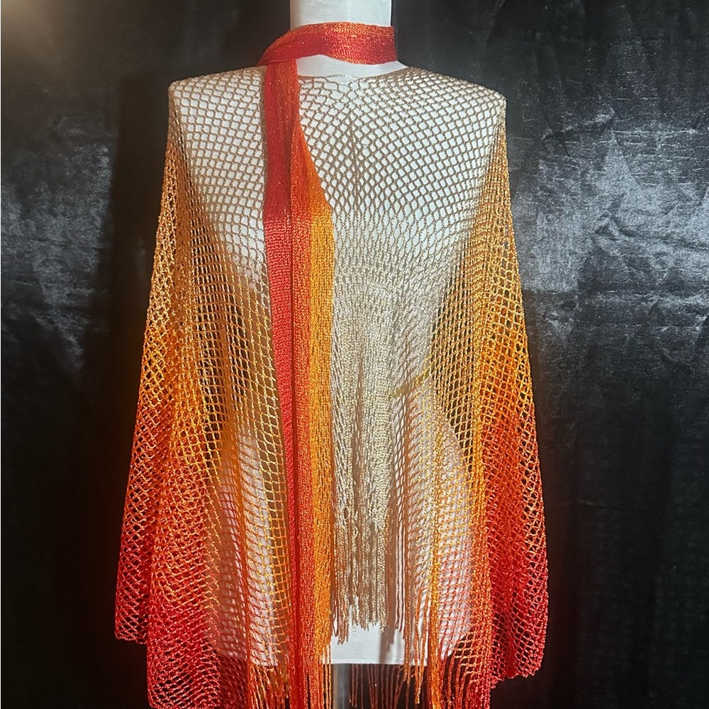 Handmade Sunset Ombre Poncho + Matching Scarf 🔥